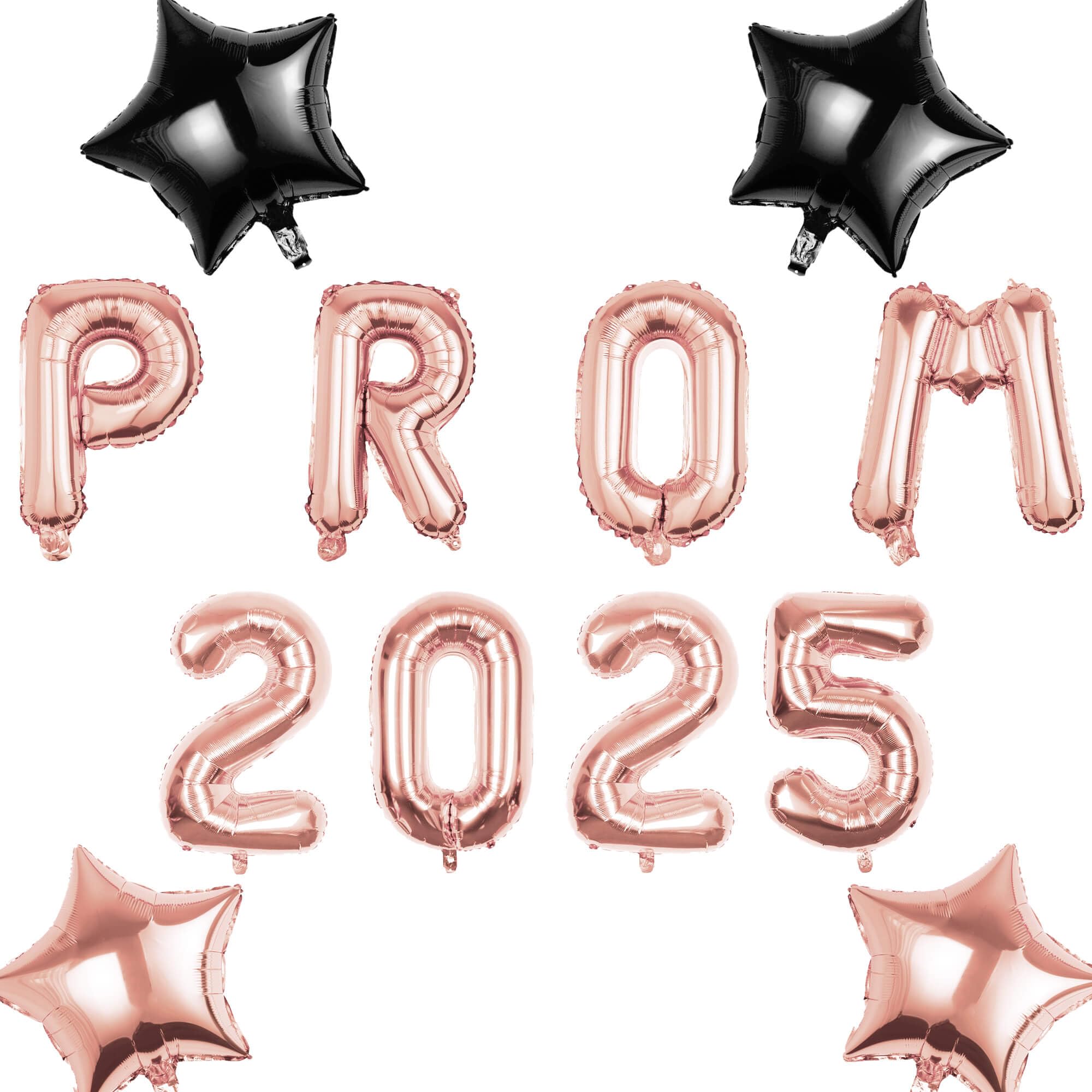 Pargleev Prom 2025 Balloons with Star Hanging Foil Balloons Letter for High School College Grad Graduation Retirement Party Decorations Rose Gold