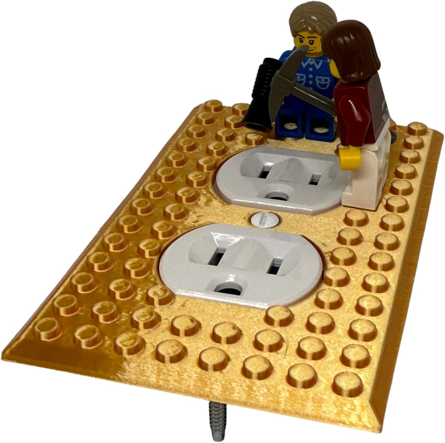 Brick Wall Plate, Electrical Outlet Cover for Kids Bedroom, Game Room, 1-Gang (Gold)
