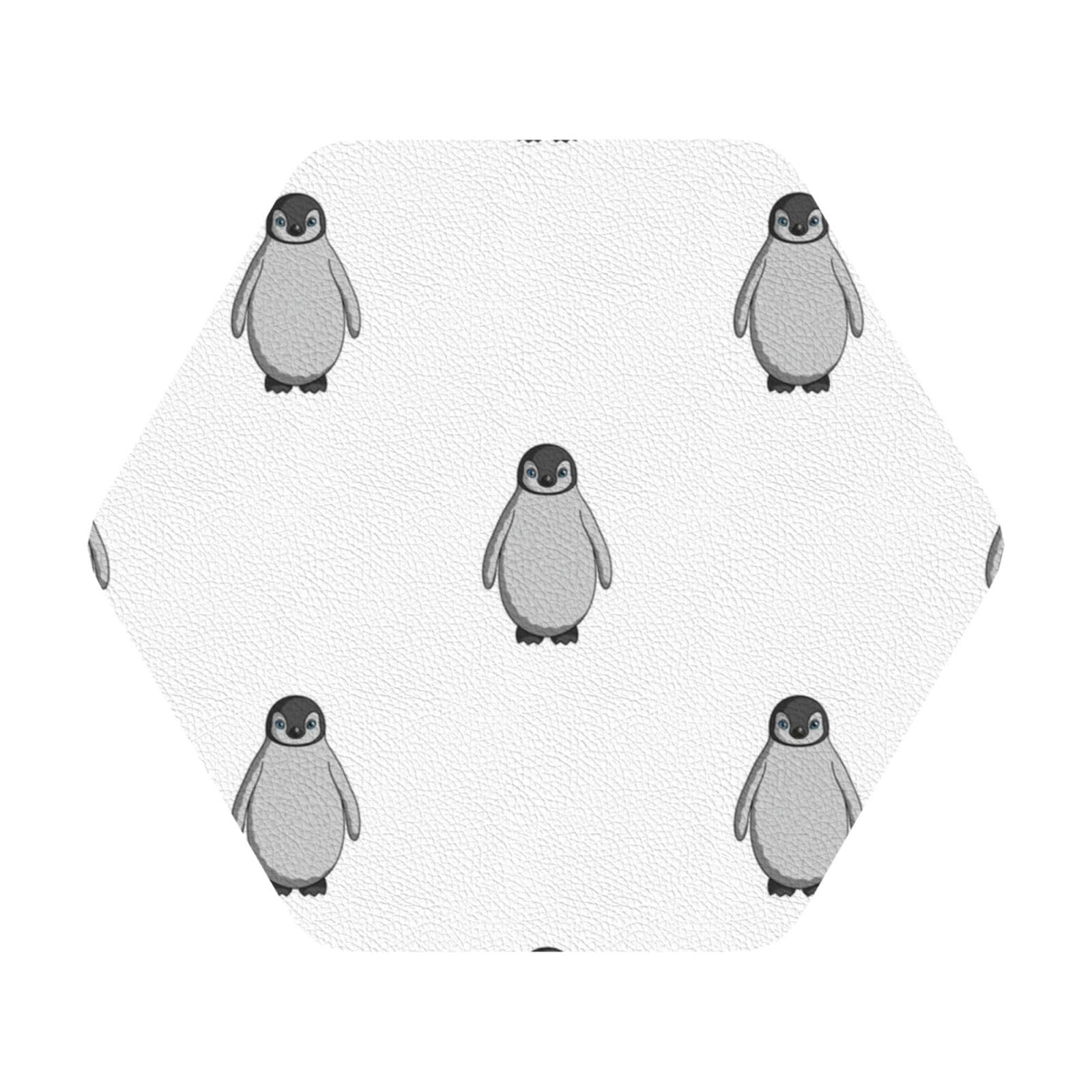 Grey penguin PU Leather Coasters Set of 6 Hexagon Drink Coasters