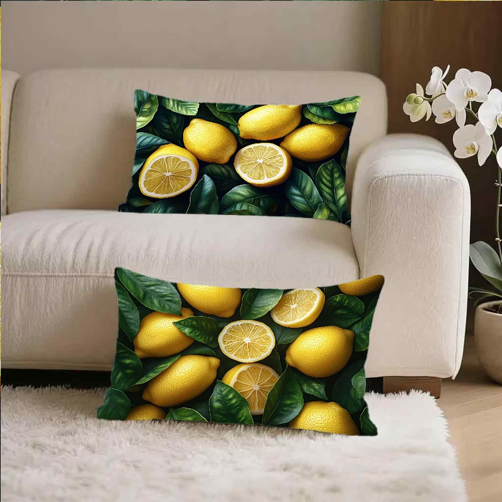 Federe Cuscino 60x80 Set di 2, Giallo Federe Cuscini Divano Velluto Morbido, Rettangolari Copricuscini 60x80cm Con Cerniera Invisibile, Copricuscino per Camera Casa Decorazioni, Frutta 4-4280
