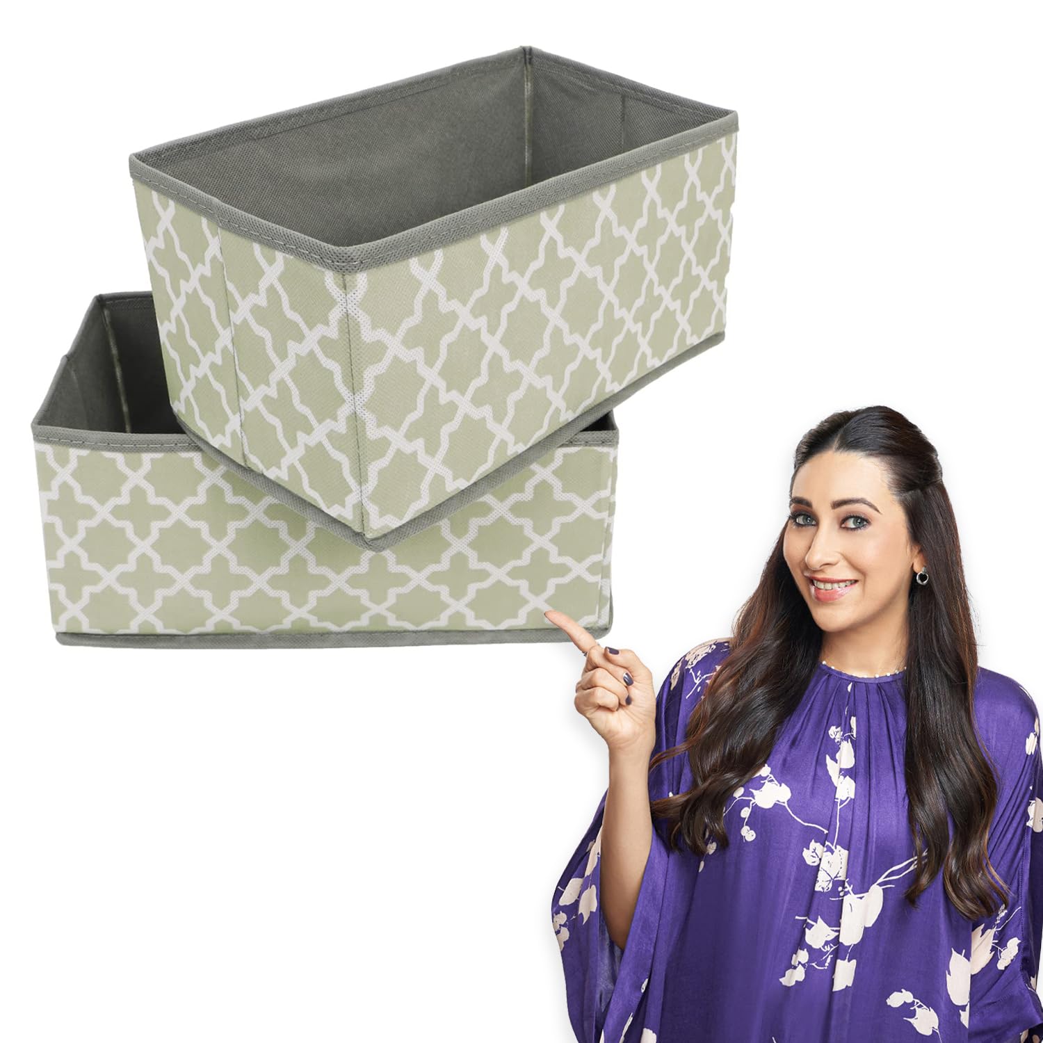 HOKIPO Non-Woven Fabric Wardrobe Organizer Foldable Cloth Storage Bin Baskets for Cupboard Closet, Pack of 2 (AR-3916), Rectangular, Grey