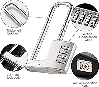 Vista 5 de Candado, cerradura de combinación, candado de combinación de 4 dígitos, 2-1/2" (64 mm) de cuerpo ancho. El grillete largo retráctil de acero