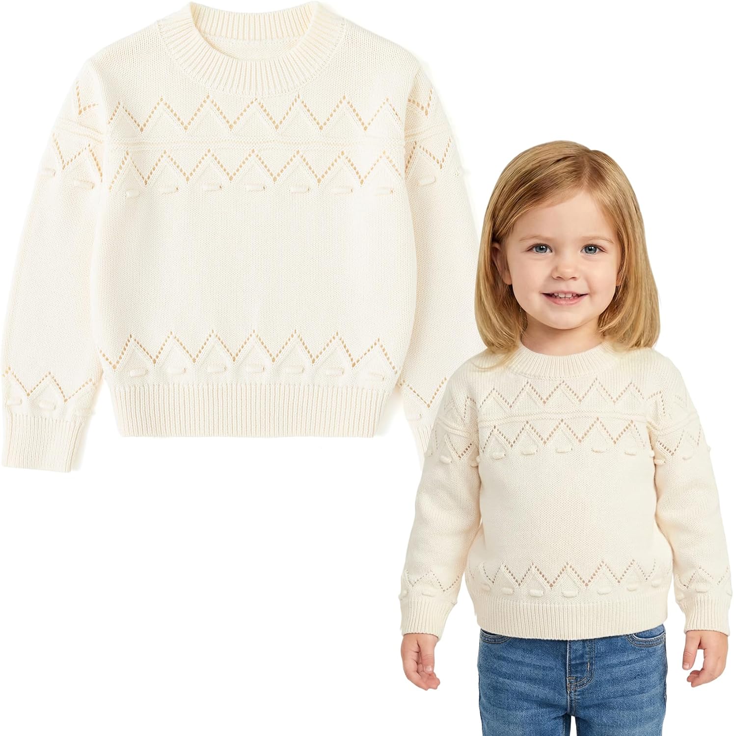 Curipeer Baby Girl Sweater Long Sleeve Knit Toddler Pullover Sweater Soft Crewneck Top for 2T-6T