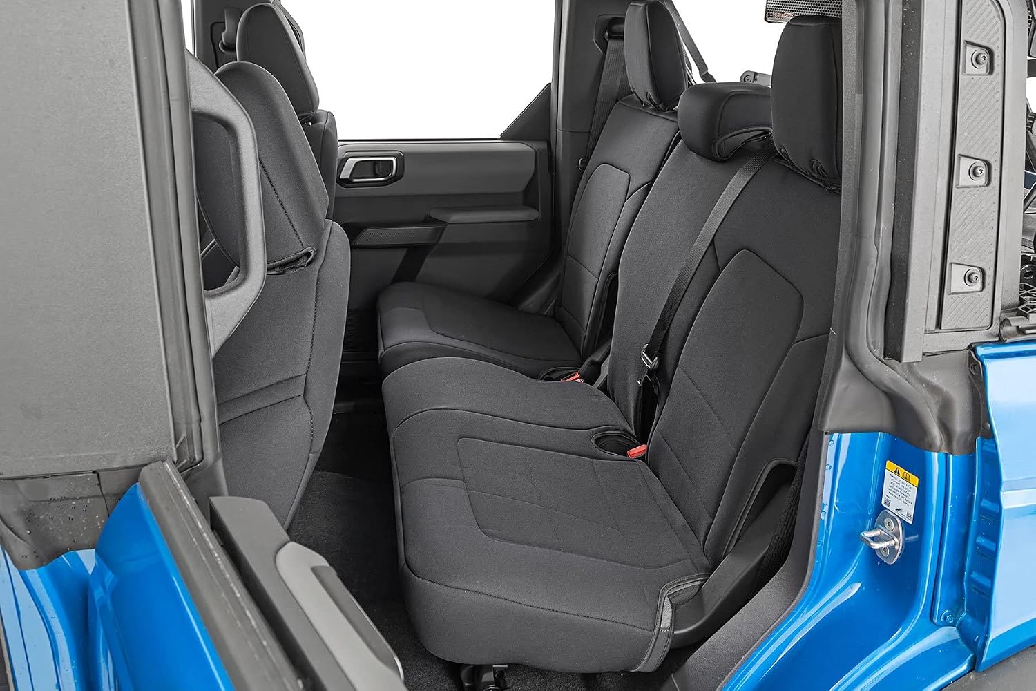 Rough Country Neoprene Seat Covers for Ford Bronco 4-Door (2021-2025 w/No Rear Folding Armrest) - Waterproof & UV Resistant, 4-Layer Protection with Foam Padding, Front & Rear Seat Cover Set