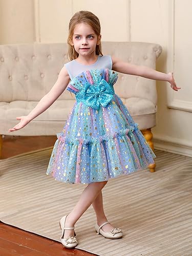 Miniatura 4 de Miipat Vestido de niña de flores para bebé, boda, fiesta, tul, princesa, vestido de baile, vestido formal con lazo para la cabeza