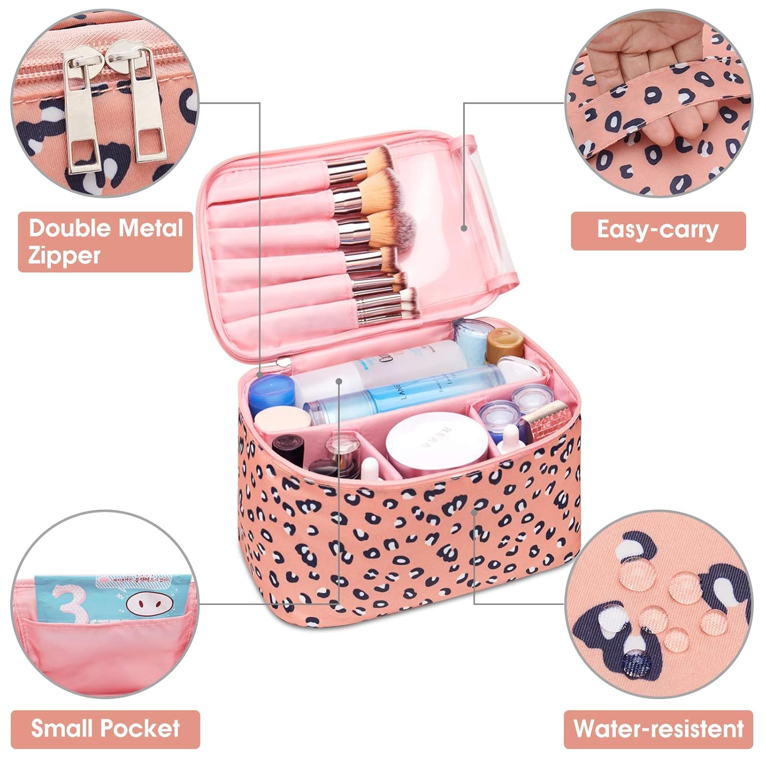 Travel Makeup Bag Large Cosmetic Bag Make up Case Organizer for Women and Girls (Large,Leopard) : Beauty & Personal Care