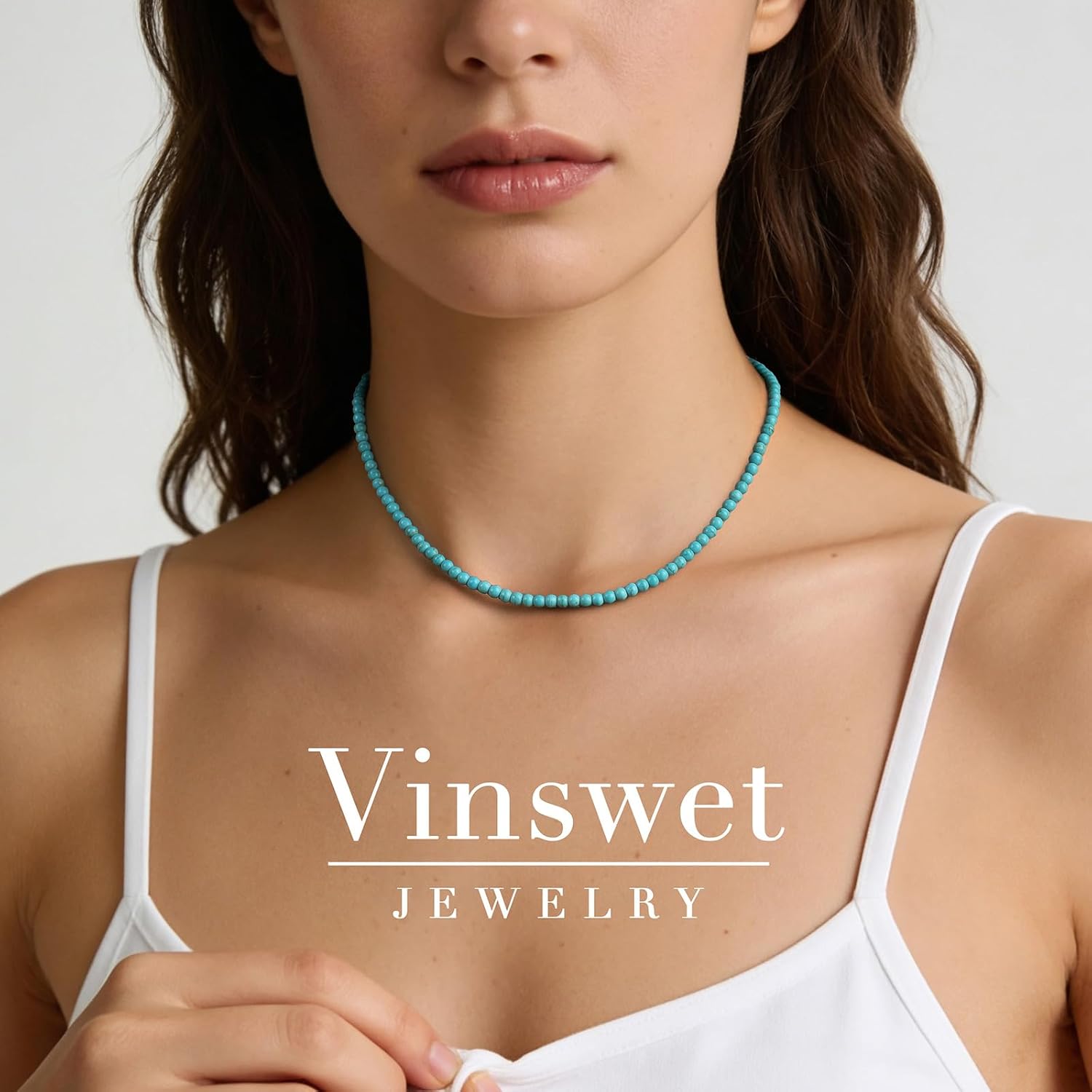 Vinswet Choker Necklace for Women Real Stone and Crystals Necklaces 4mm Beaded Choker Jewelry Meditation Gemstone Gift for Women