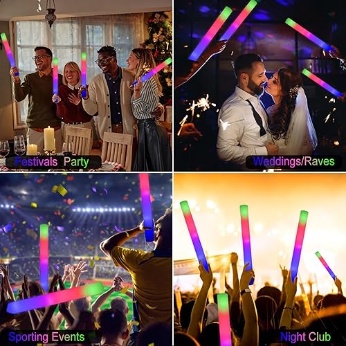 Miniatura 6 de LifBetter Light Up Glow Sticks Bulk, LED Foam Sticks in The Dark with 3 Modes Flashing Led Foam Multicolor Batons Light up Party Favors for
