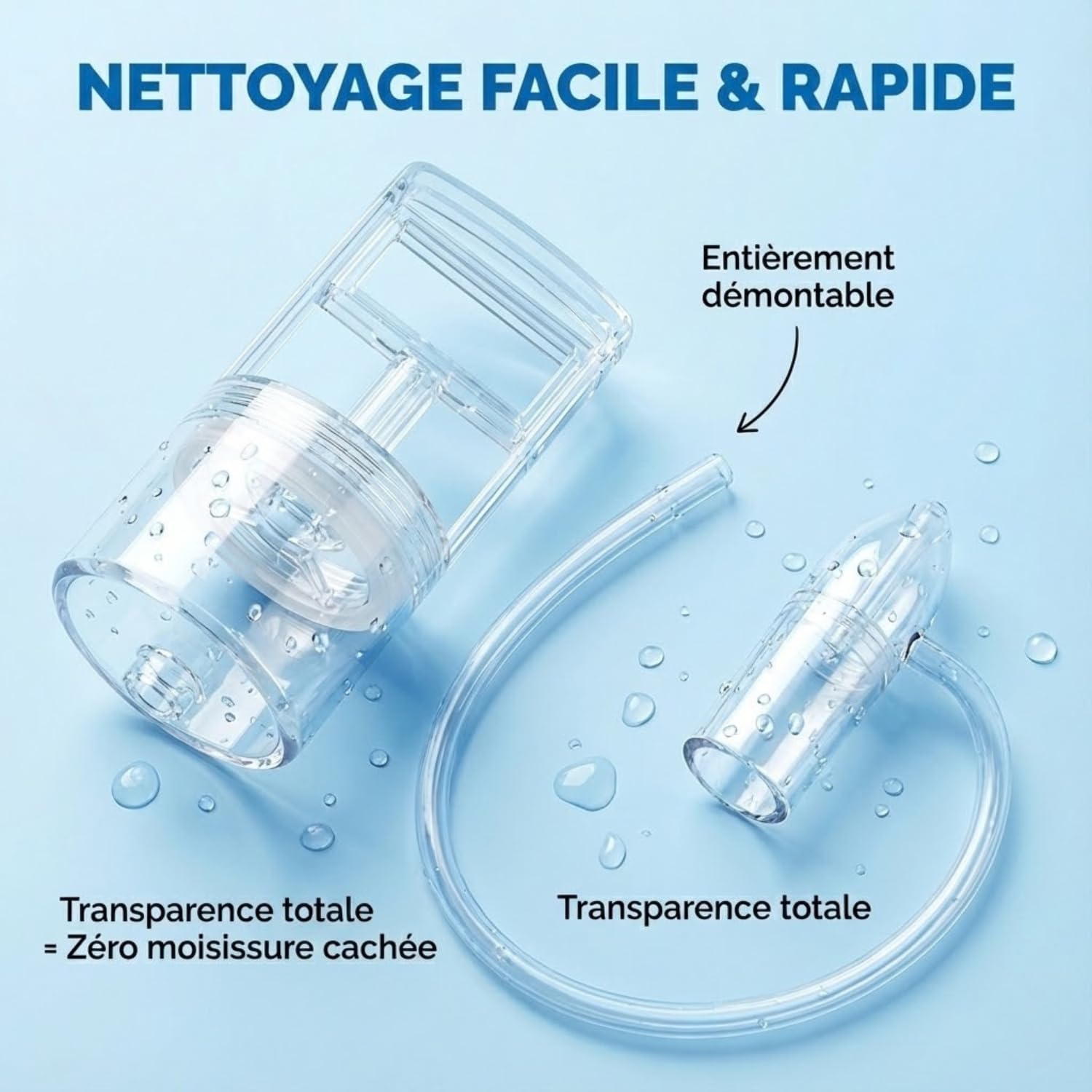 Mouche Nez Bébé à Pompe – Aspirateur Nasal Manuel, Suction Réglable, Anti-Reflux, Embout Doux, Collecteur Transparent, Hygiénique et Silencieux – Dégage le Nez en Douceur