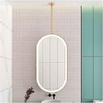XLTFUC Wall Mounted Oval Pole Mirror with LED Light, Dimmable and 3 Color Lighting, for Ceiling Mount Above SinkGold,60x120cm