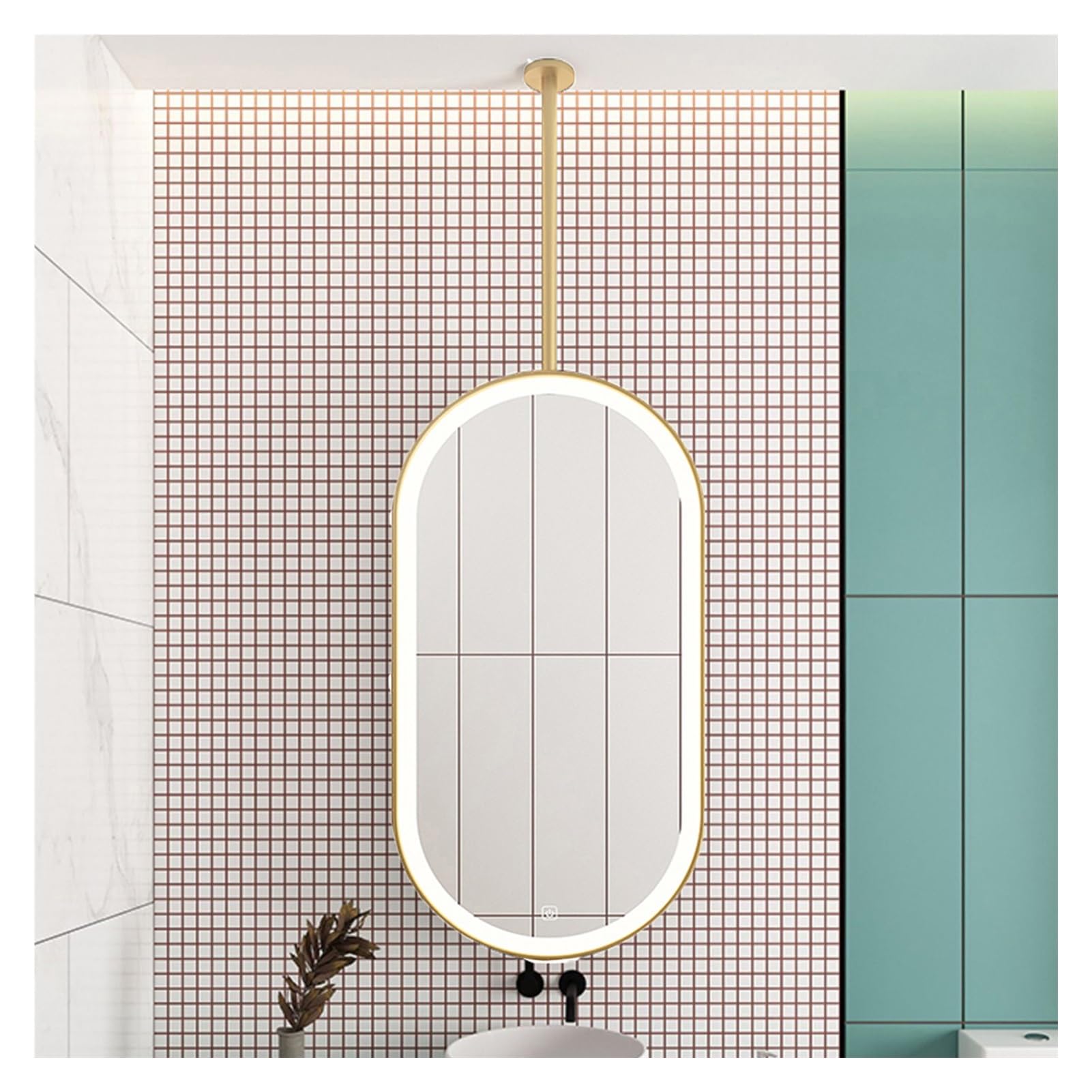 ITOSUI Luminescence Ceiling Hanging Mirror,Wall Mirror Oval Decorative Mirror,Adjustable Brightness,for Entrance Cloakroom and Home (Boom Can be Customized)(C,40x80cm)