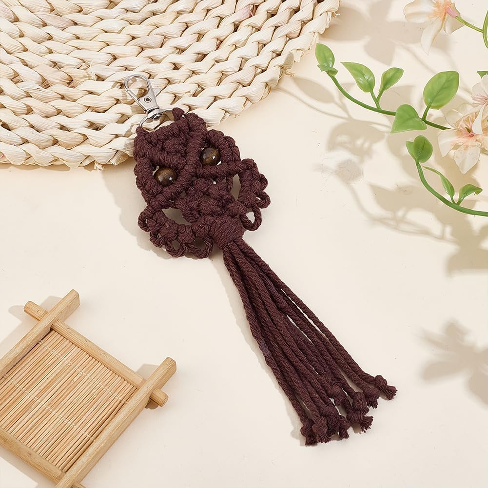 ACRNIGHEET 6PCS Owl Macrame Keychain Kit for Adults Beginners Owl Boho Macrame Keychain Craft Kits DIY Gift Idea Kits for Adults Purse Phone Bag Includes Step-by-Step Video Tutorials - Image 5