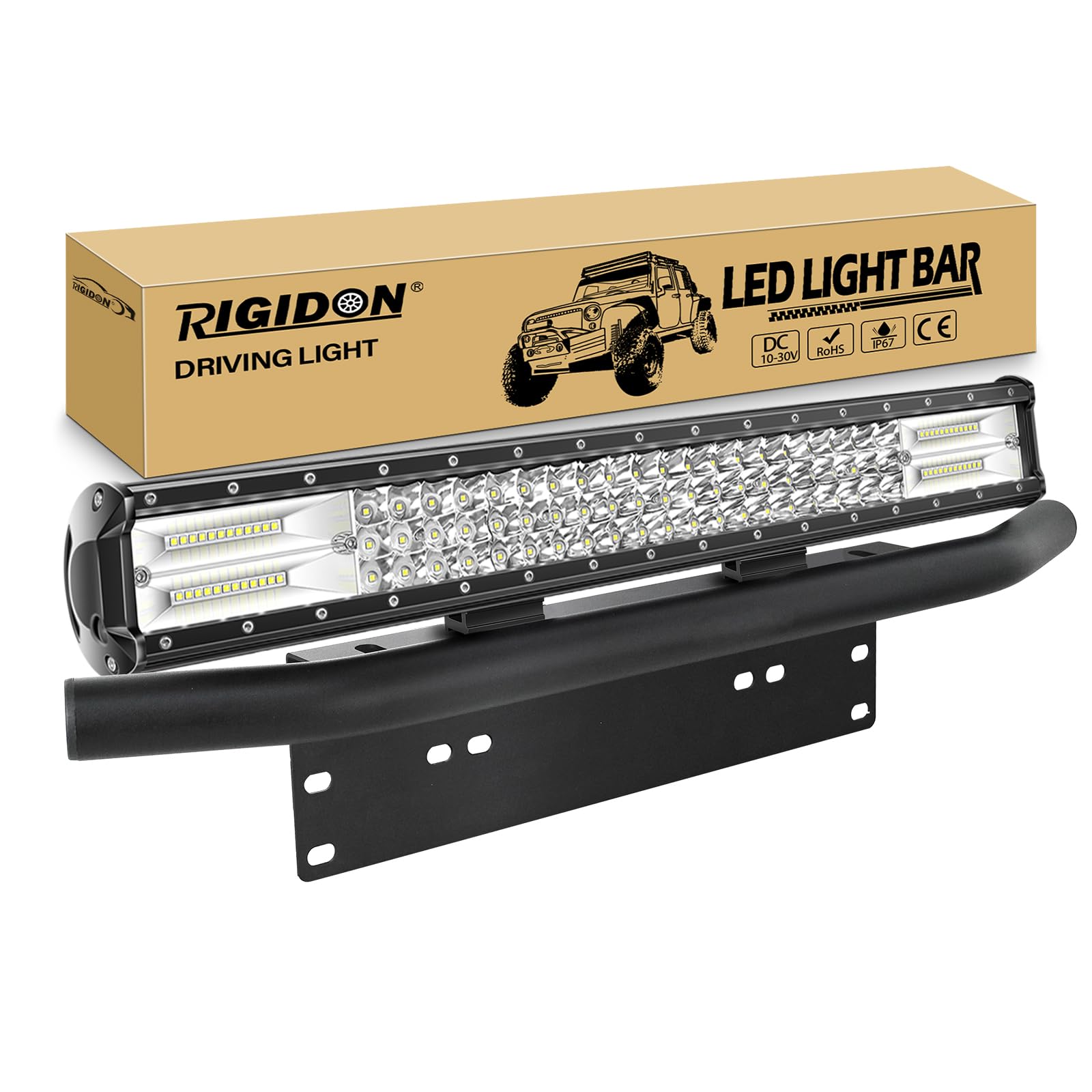 RIGIDON 58 cm, 23 cale, 324 W, listwa oświetleniowa led z uchwytem na tablicę rejestracyjną, 12 V 24 V, potrójny rząd, listwa oświetleniowa led do pojazdów offroad, samochodów, ciężarówek, 4 x 4,