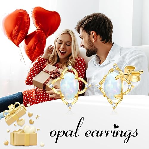 Miniatura 5 de Opal Earrings 14k Solid Yellow Gold Opal Earrings FlowerTriangleStarVintage Opal Stud Earrings Gold Earrings for Women Opal Jewelry Gifts