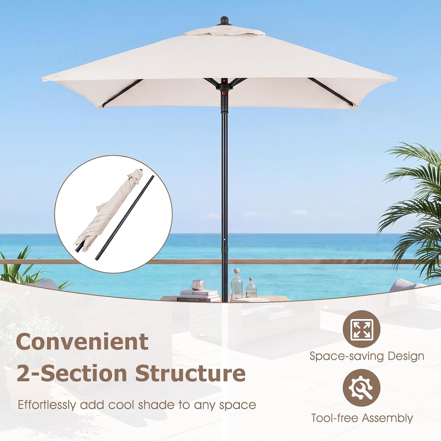 Tangkula 5 FT Patio Umbrella, Outdoor Table Market Umbrella with Quick-Release Button, 4 Sturdy Ribs, Fade Resistant & Waterproof Canopy, Sun-protective, for Garden, Poolside, Backyard