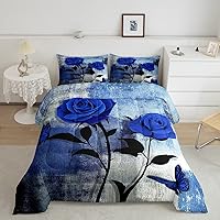 Vista 27 de Juego de edredón de rosas rojas, tamaño Queen, relleno de edredón negro y blanco degradado para adultos, juego de ropa de cama vintage de acuarela