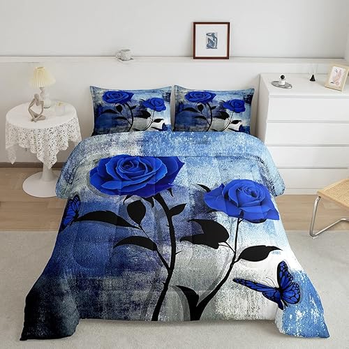 Erosebridal Juego de edredón romántico de rosas para niñas y mujeres, juego de ropa de cama tamaño matrimonial, juego de edredón retro de acuarela Erosebridal Juego de edredón romántico de rosas para niñas y mujeres, juego de ropa de cama tamaño matrimonial, juego de edredón retro de acuarela