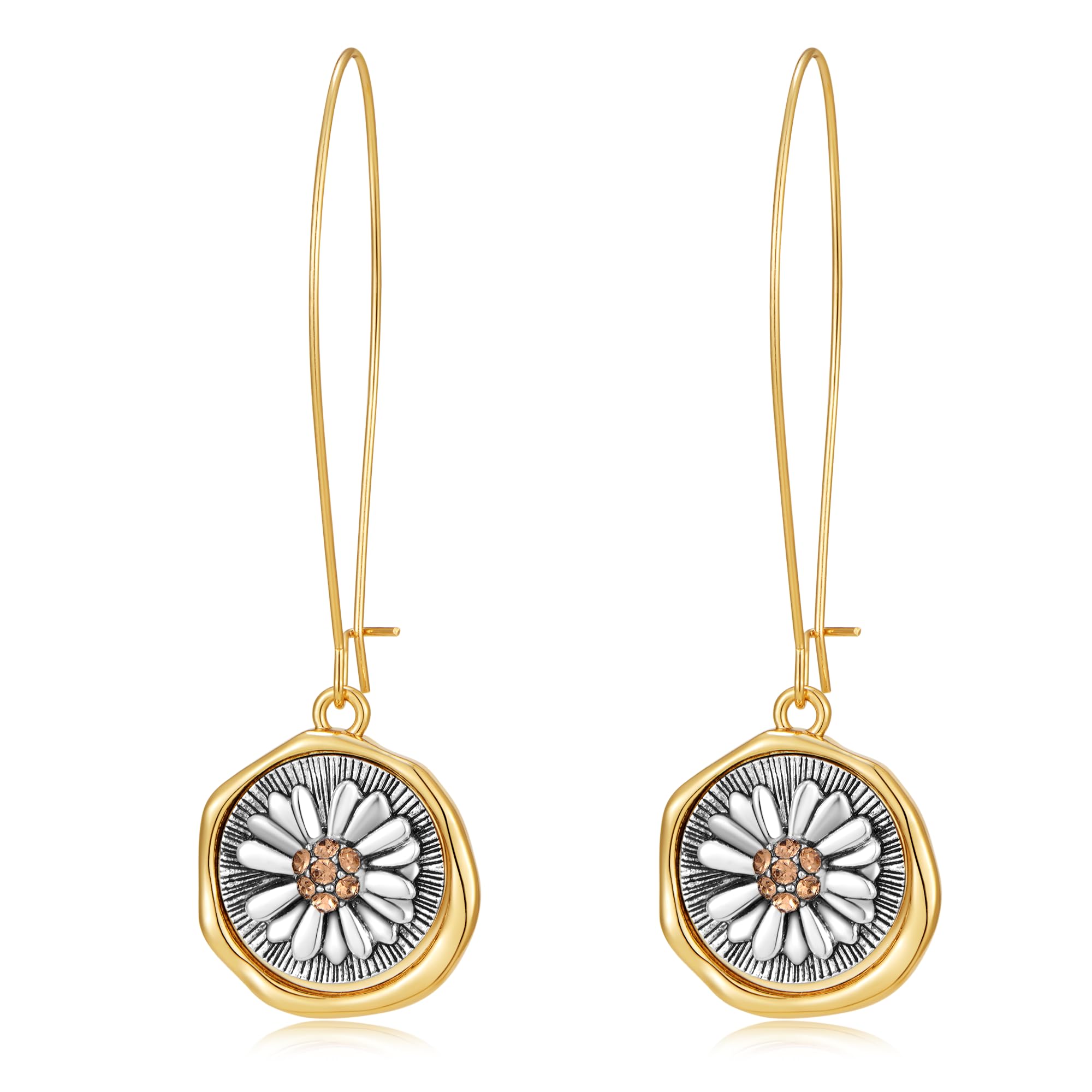 LILIE&WHITE Ohrringe Damen Hängend Gold, Gänseblümchen Blume