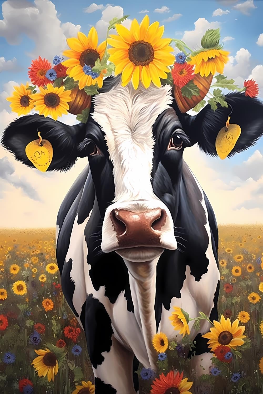 CUEAEAD Cow DIY Diamond Painting Kits for Adults, Cow Sunflower Diamond Art 5D Diamond Dots Art Round Full Drill Gem Painting Embroidery Kits Gifts 18x24 inch, WZ-5#J3-051101-cow-HBG173-TZVRDO
