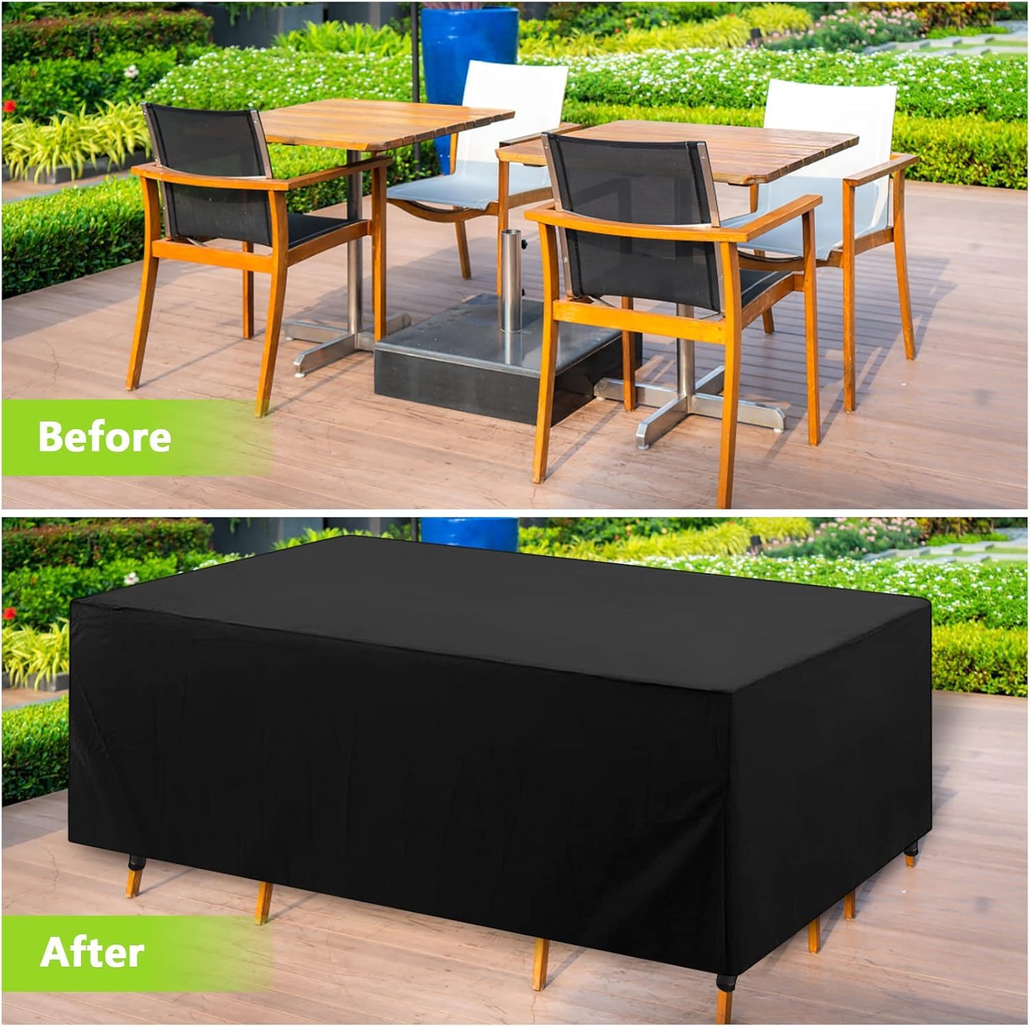 Copertura per Mobili da Giardino - Copertura Tavolo Esterno Impermeabile 210D Oxford - Antivento Anti-UV - Telo Protettivo Resistente per Tavoli e Sedie da Esterno (213x132x74 cm)