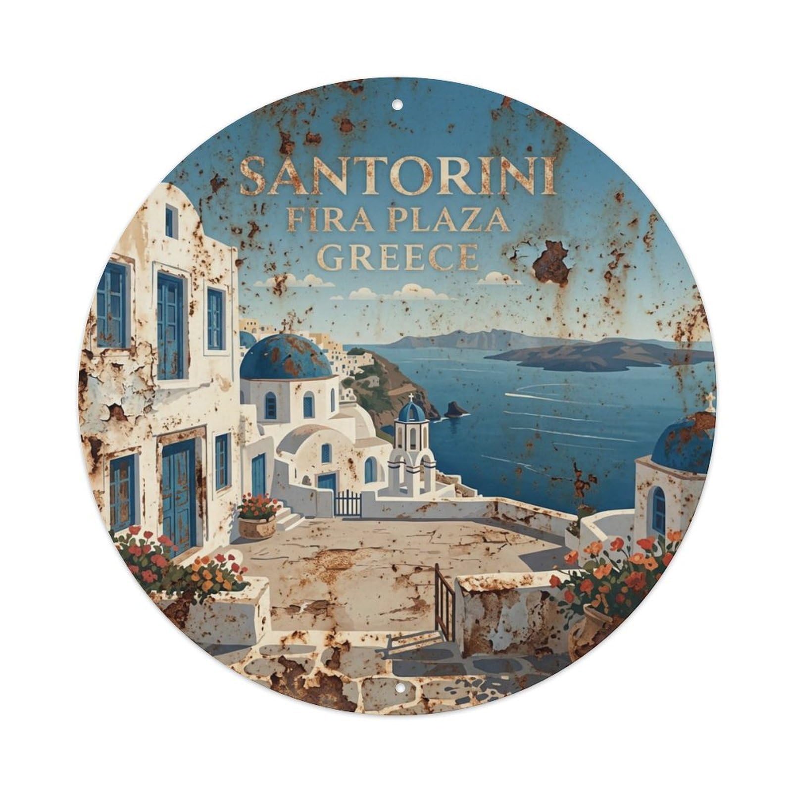 Vintage Travel Fira Santorini Plaza 1 Metal Tin Sign