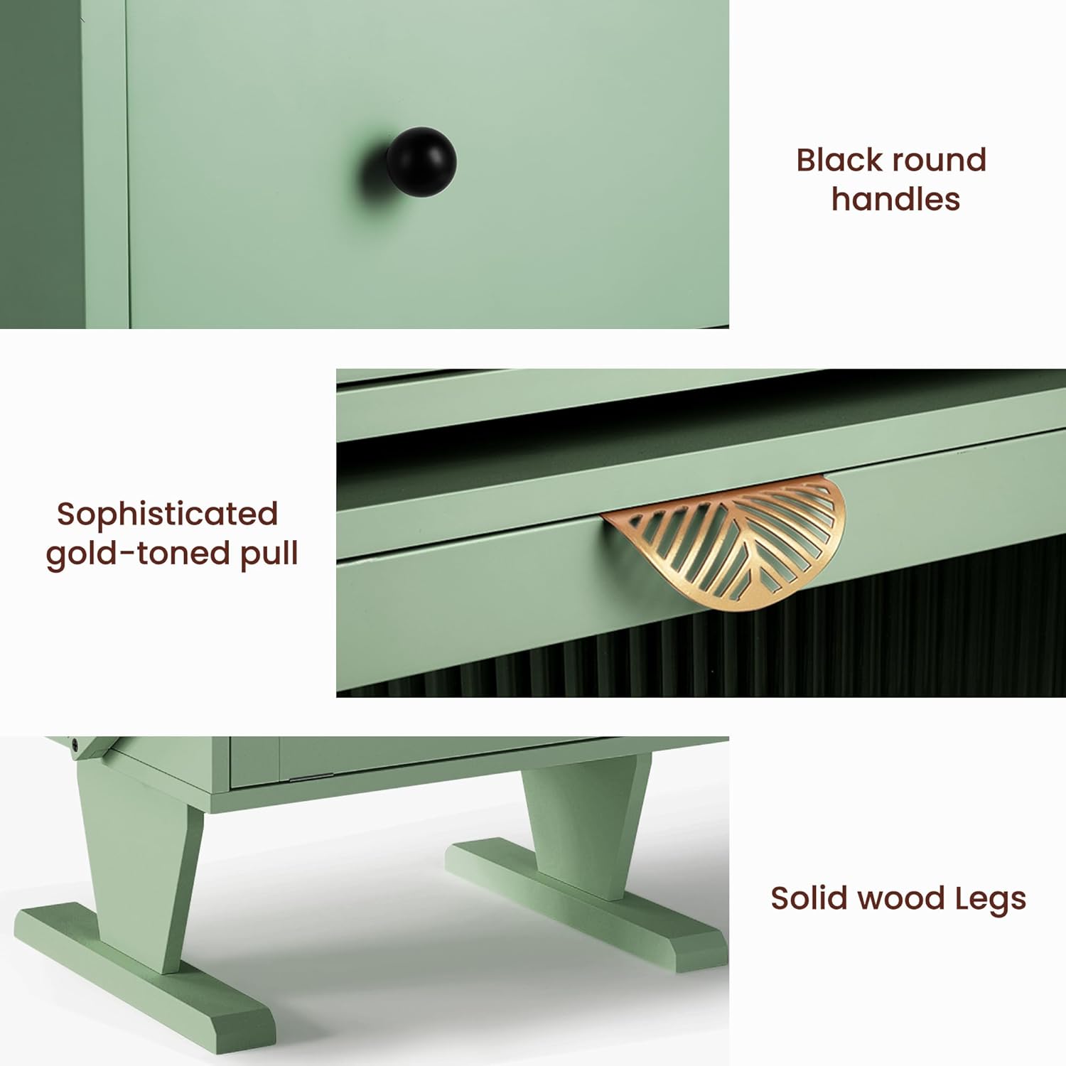 RoyalCraft Large Nightstand with LED Lights, Green End Table with 360°Rotating Drawer, Modern Bedside Table with Storage, Wood Night Stand for Bedroom, Home Office, Green