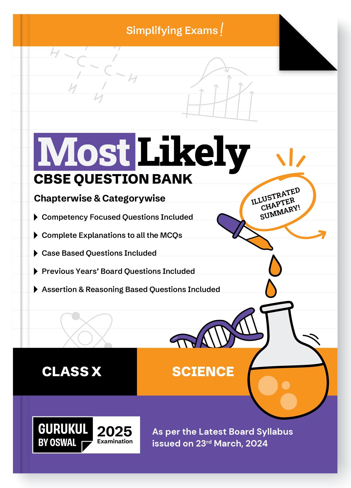 Gurukul By Oswal Science Most Likely CBSE Question Bank for Class 10 Exam 2025 - Chapterwise & Categorywise, Chapter Summary, Competency Focused, MCQs, Case, A&R Based, Previous Years' Board Qs