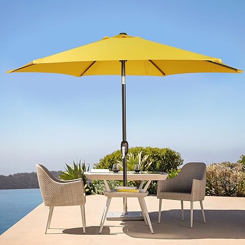 Miniatura 84 de Blissun Sombrilla de patio de 7.5 pies, sombrilla de patio, sombrilla de mercado al aire libre con botón de inclinación y manivela (bronceado)