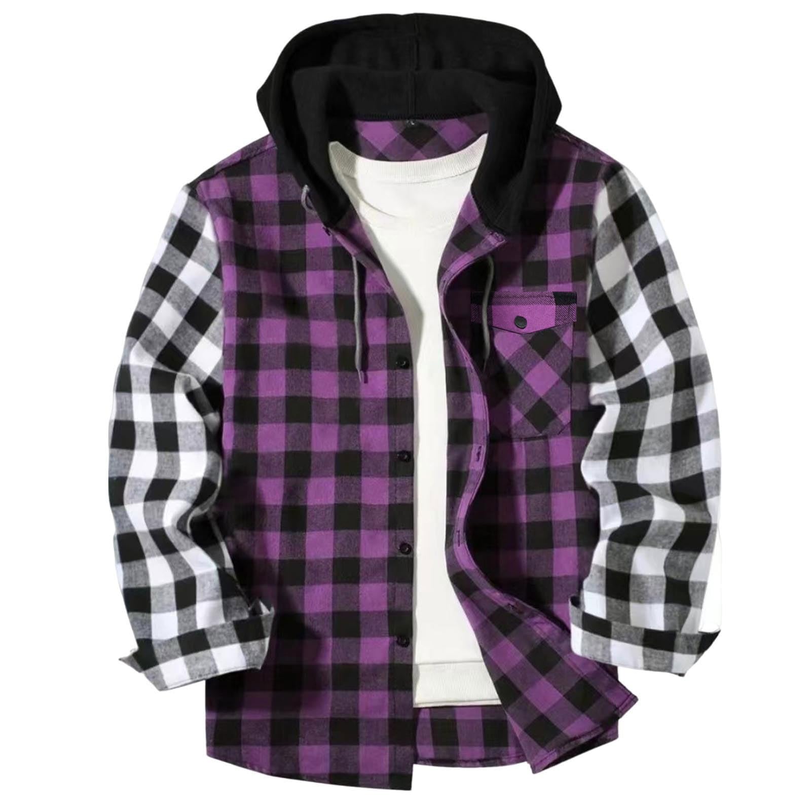 Shirts for Men Long Sleeve Fashion Casual Button Down Plaid Shirt Drawstring Hooded Jackets Lightweight Shacket 2026 — view 24