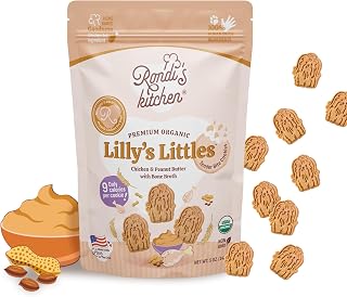 Lilly's Littles Organic Tender Dog Treats - Natural Doggie Cookie for Small Dogs, Puppy, Senior, Training - Human Grade Superfood Biscuit with Bone Broth - Chicken & Peanut Butter