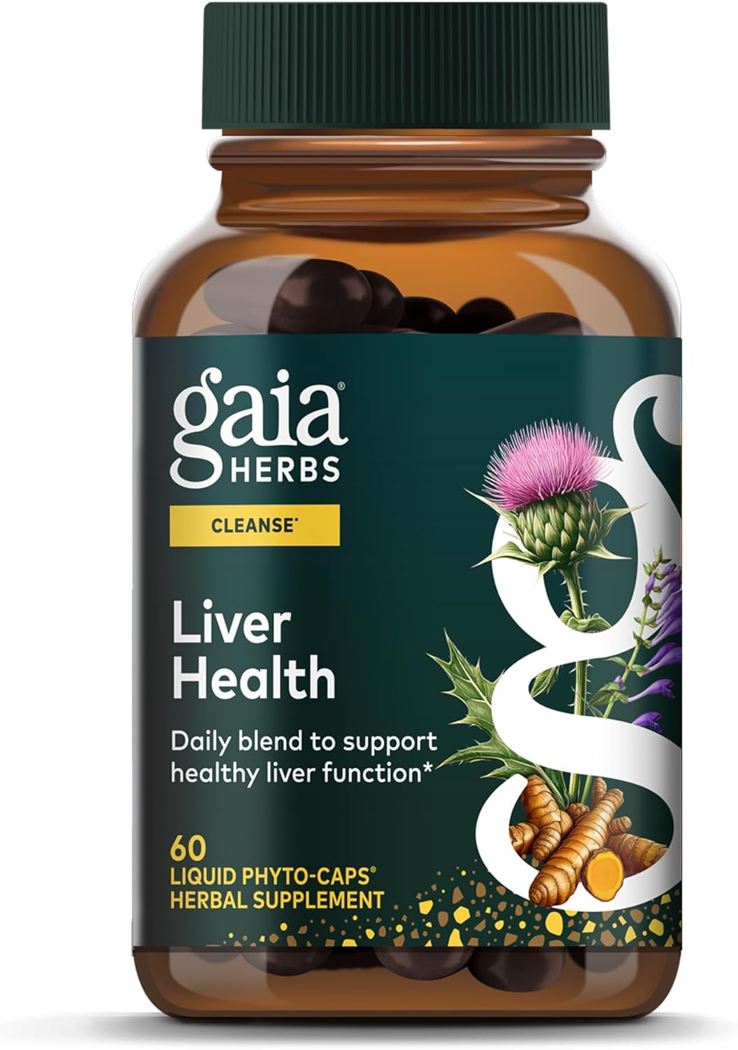 Gaia Herbs Liver Health - Supplement with Milk Thistle, Turmeric Root, Schisandra & Licorice Root for Liver & Cleanse Support* - 60 Vegan Liquid Phyto-Caps (60 Servings)