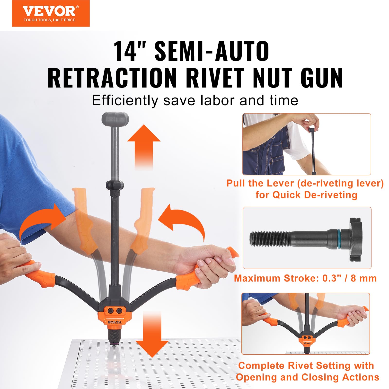 VEVOR Kit di Attrezzi per Rivetti 35,5 cm con 7 Mandrini Metrici e SAE
