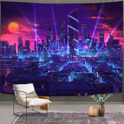 Miniatura 9 de Aidatain Tapiz punk de paisaje urbano, escena de juego de escena de calle neón, franela de anime japonés, tamaño grande de 80 x 60 pulgadas