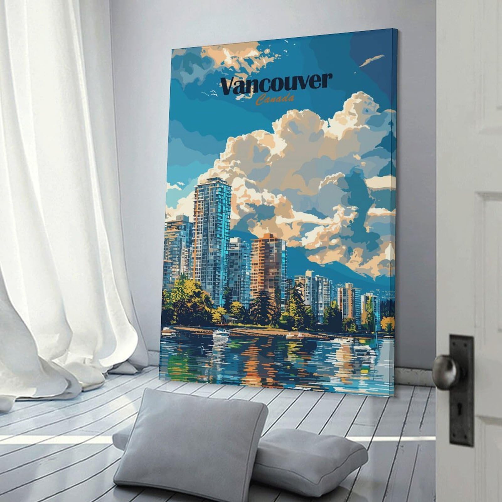 Junmoney Decorative Wall Artwork Vancouver Skyline, 20x30inch(50x75cm), for Calm Bedrooms, Home Corners Or Flats, An Easy Wall Refresh for Bedrooms
