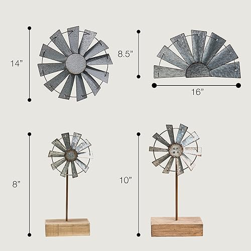 Miniatura 5 de CWI Gifts Simple Windmill Mesa Sitter  Molino de viento de metal galvanizado de 10 pulgadas  Decoración de mesa de granja
