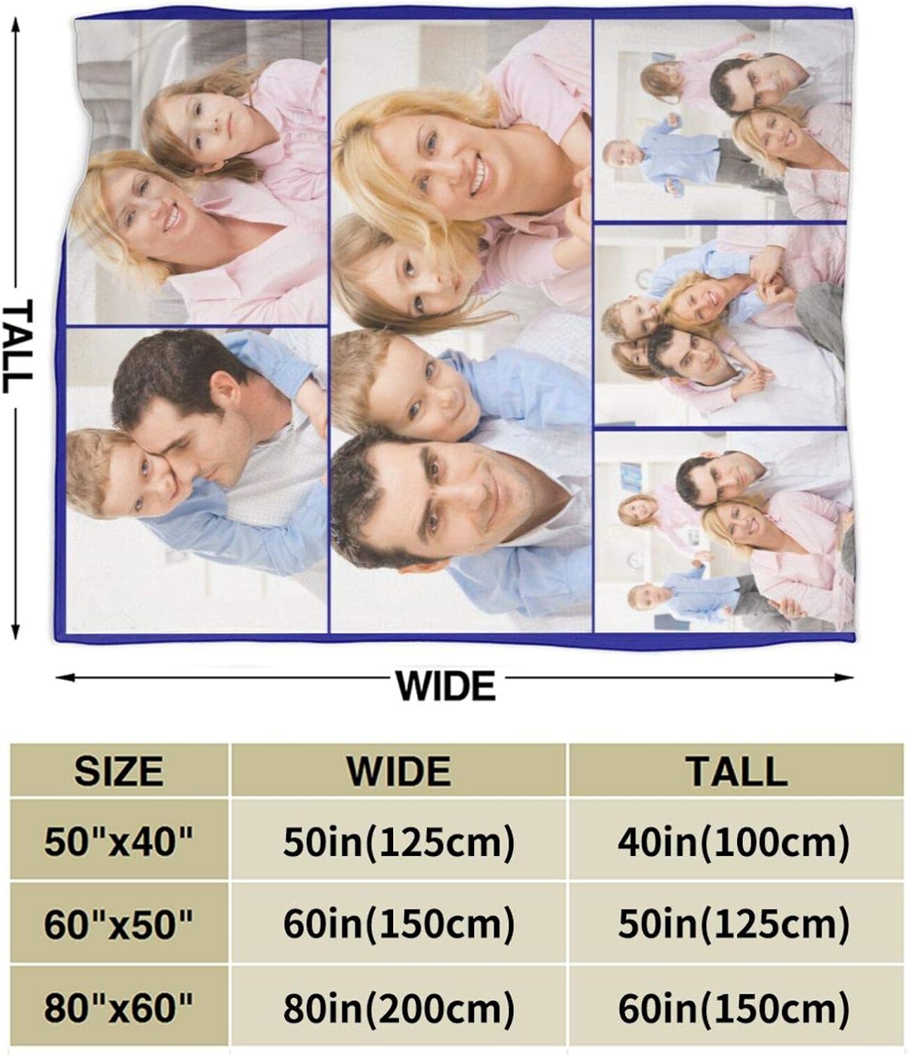Custom Blanket Personalized Blanket from Photo Text, Custom Blankets with Photos Collage Customized Blankets Personalized Throw Blankets for Family Birthday Wedding Gift, 80"x60", 6 Photos Collage