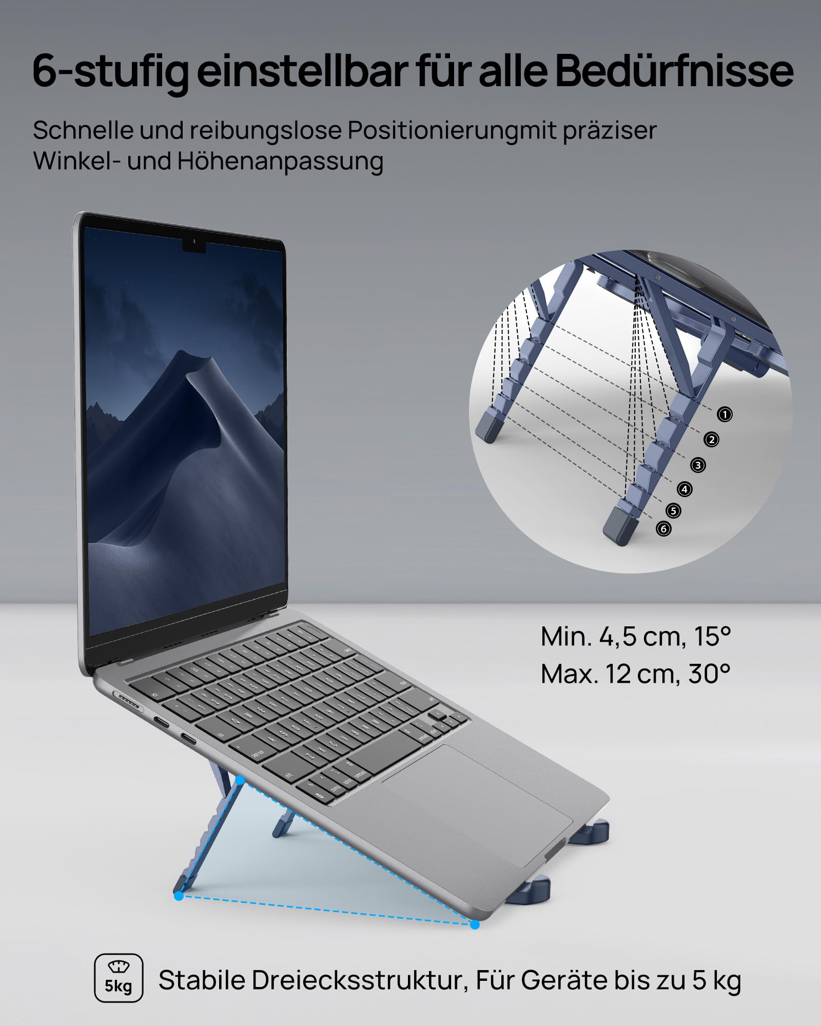 SODI Supporto pieghevole in alluminio per computer portatile, regolabile in altezza, ventilato, per MacBook Pro/Air, HP, Sony, Dell, tutti i laptop da 10 a 16 pollici,Blau