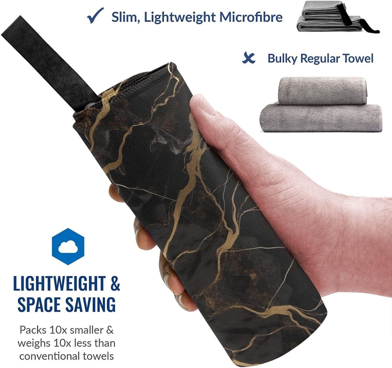 Black Gold Marble Printed Microfiber Towel,Camping Towel,Fast Drying Towel,Soft Lightweight for Gym,Hiking,Yoga,Backpacking