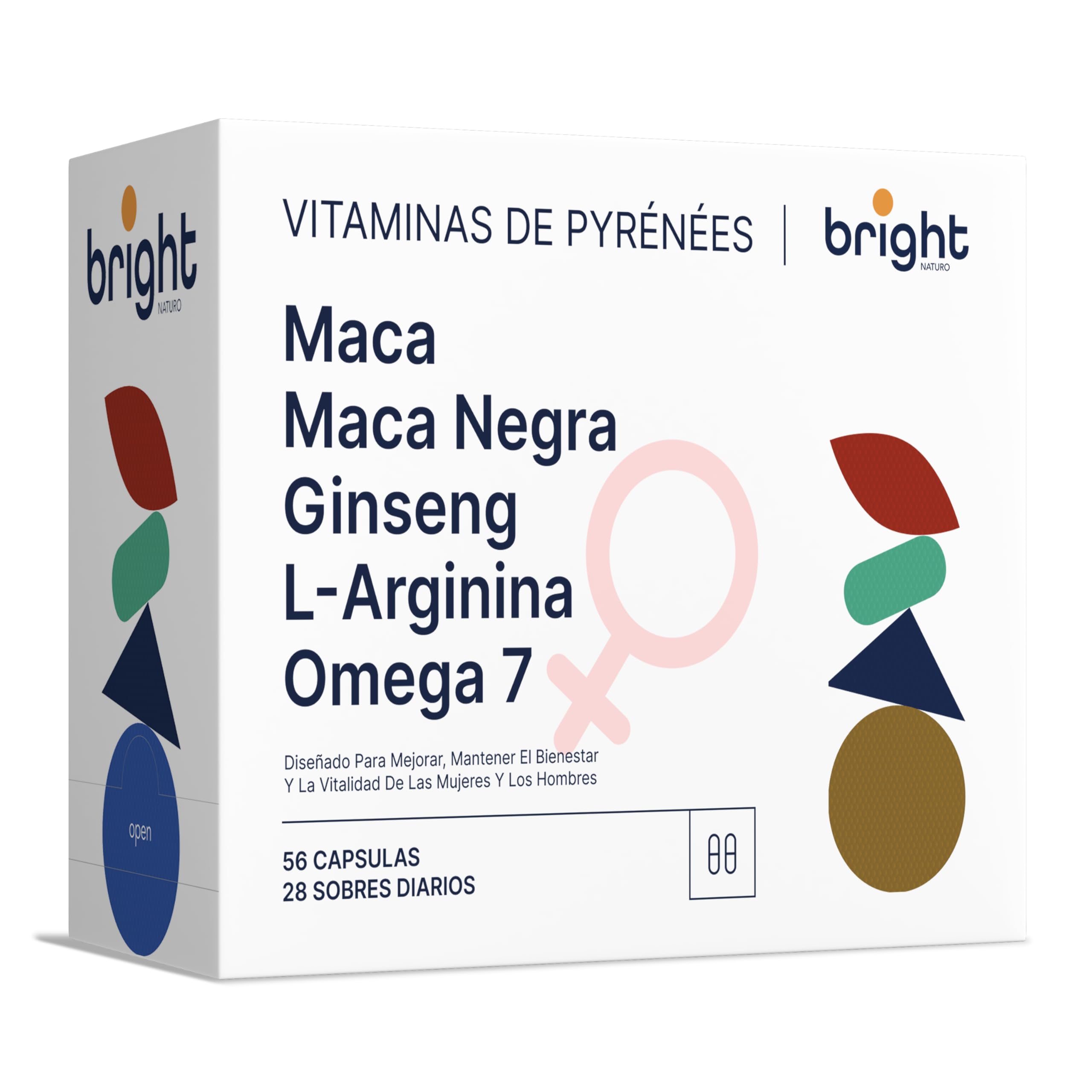 Maca Negra, Maca Anadina, Ginseng, L-Argenina y Omega 7 – Gestión equilibrio y bienestar integral, Sin OGM, 2 Suplementos en 1 Paquete para a confianza y el máximo rendimiento | 28 sachets diarios