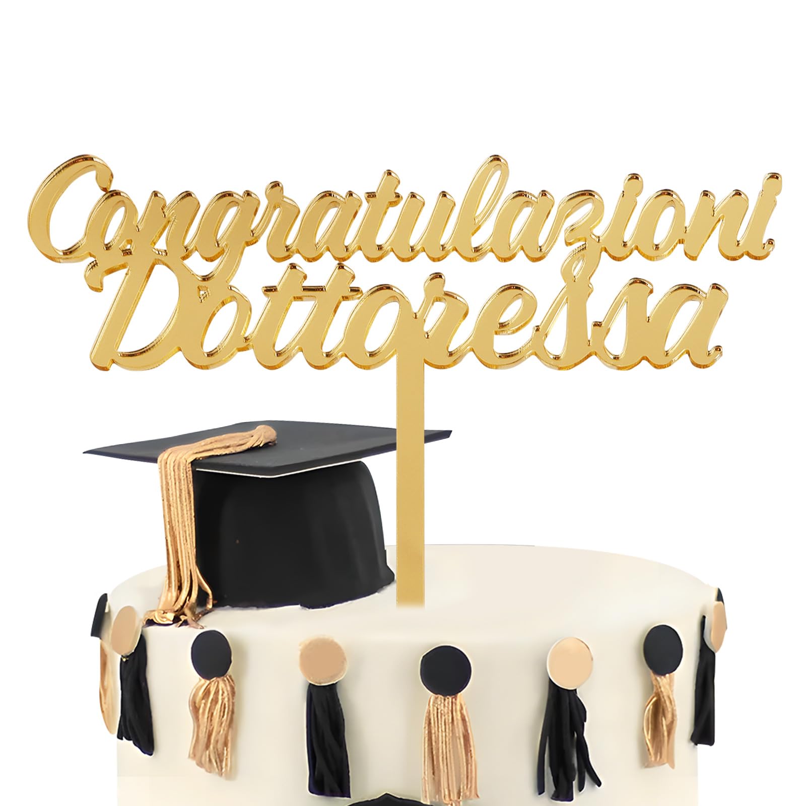 Cake Topper Laurea In Acrilico | Scritta 'Congratulazioni Dottoressa' | Oro | 16x14 Cm - Foto 11