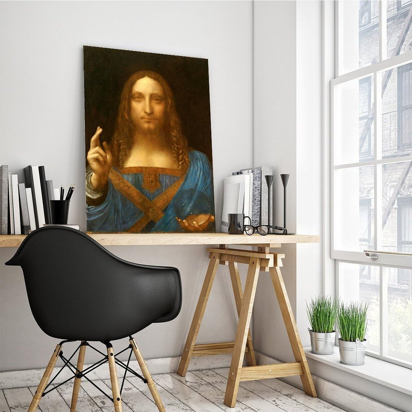 Póster restaurado de Salvator Mundi Leonardo Da Vinci para dormitorio, lienzo decorativo para pared, oficina, habitación, marco de regalo, 30 x 45 cm