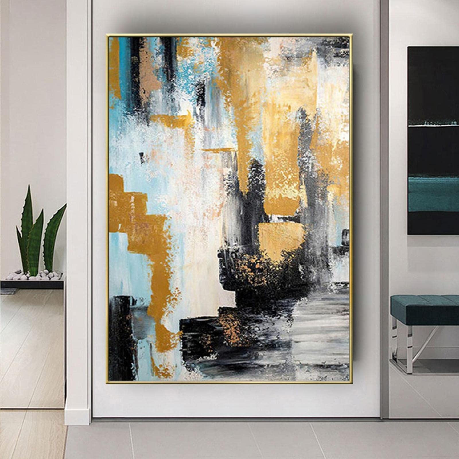 Lámina de oro moderna Pintura Arte Lienzo abstracto Pinturas al óleo Arte de lienzo nórdico Moda Arte de la pared Imágenes Decoración pared hogar 60x102cm (23.6x40.2in) Con marco