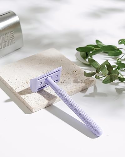 Miniatura 3 de Jungle Culture Maquinilla de afeitar de seguridad con 10 cuchillas de doble filo  Maquinillas de afeitar de metal de una sola hoja para mujeres y