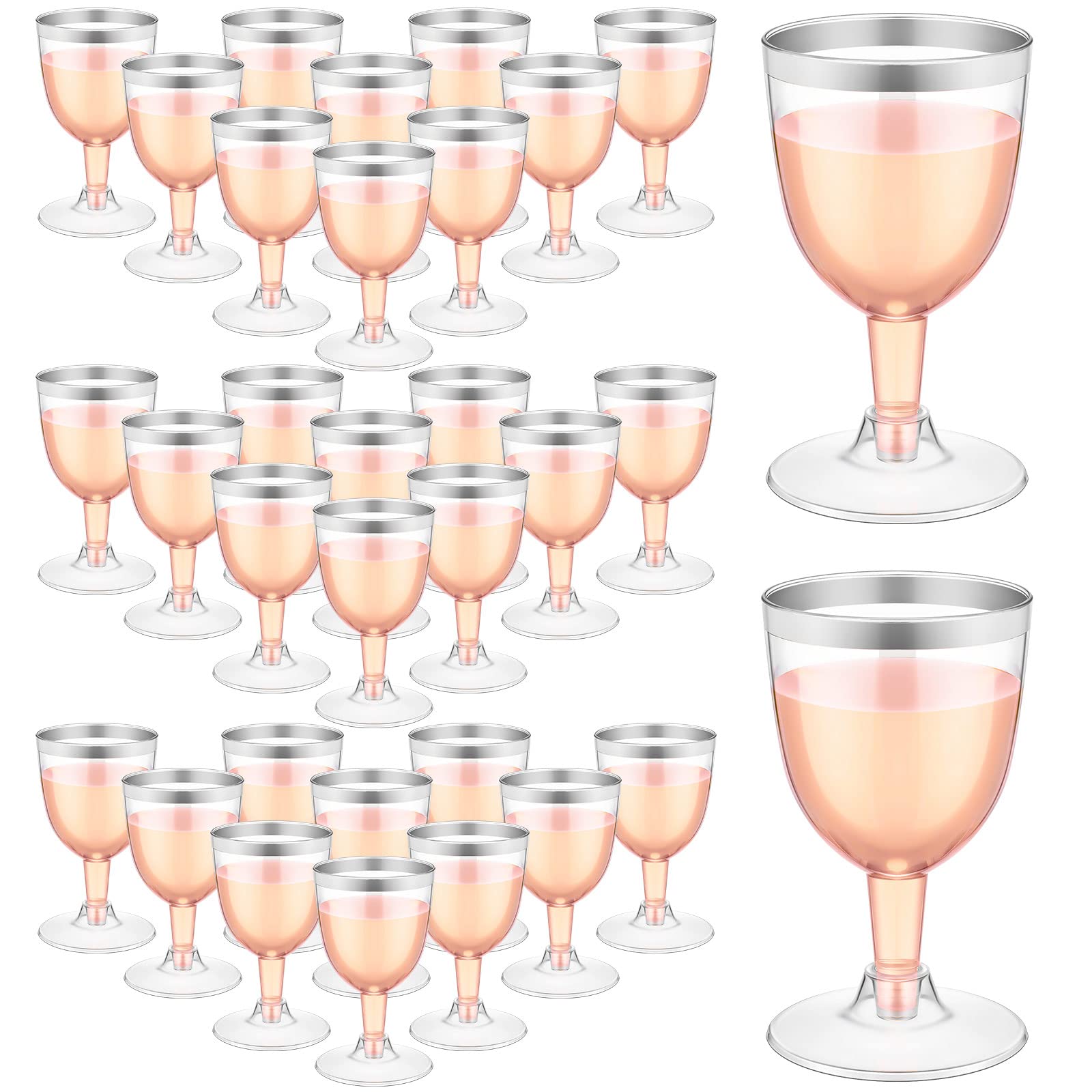 Thenshop50 Pack 5 oz Plastic Champagne Flutes Clear Disposable Wine Glasses Cups with Stem Reusable Goblets Shatterproof Cocktail Cups for Mother's Day Wedding Party Holiday Dessert(Silver Rim)