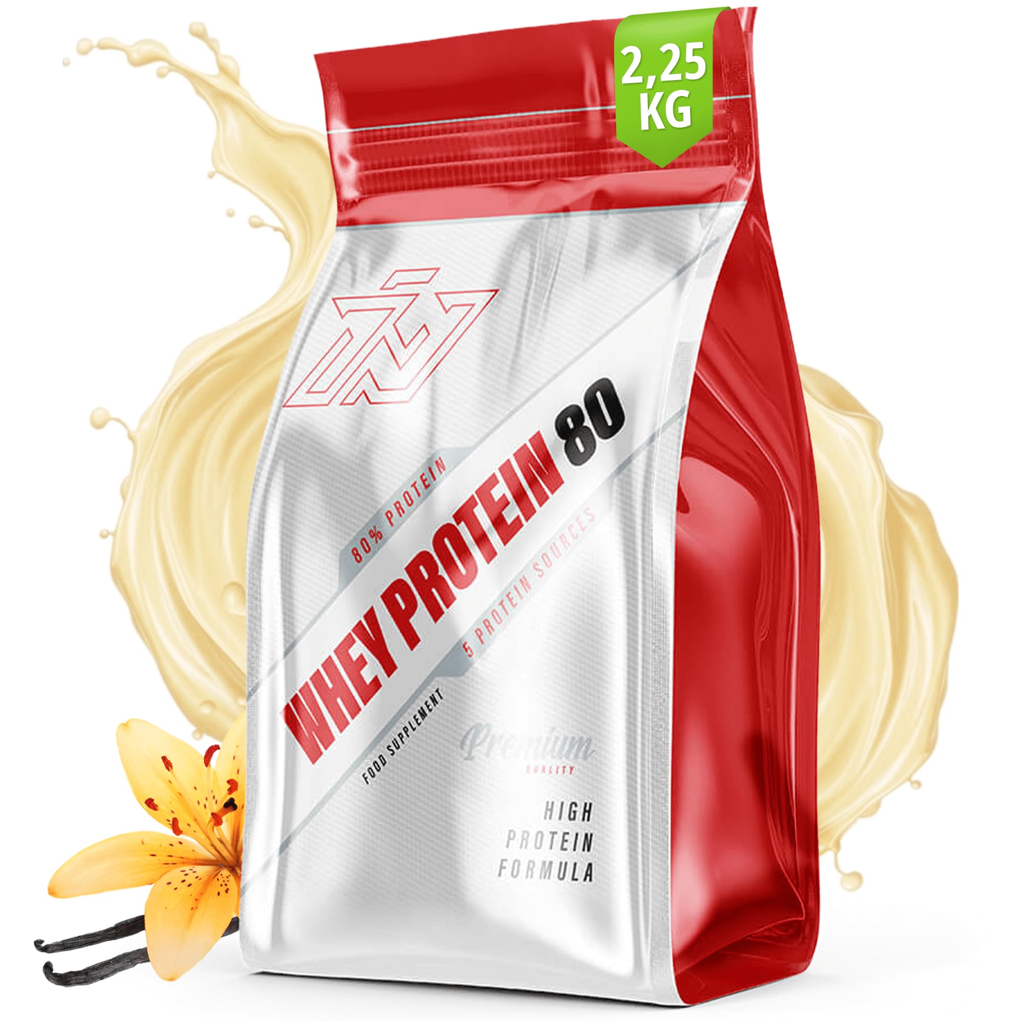 IMMORTAL NUTRITION Białko serwatkowe w proszku 2250 g - 80% białka na porcję Multi Protein z białkiem serwatkowym, jajecznym, mlecznym i pszennym - 24 g białka na porcję – Wanilia