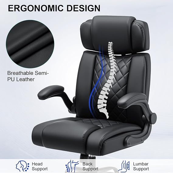 HOFFREE Comfy Computer Chair with Adjustable Lumbar Support (Black)