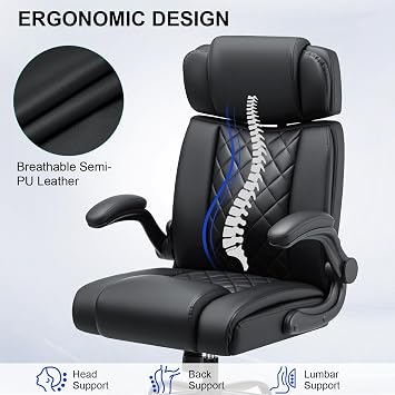 HOFFREE Comfy Computer Chair with Adjustable Lumbar Support (Black)
