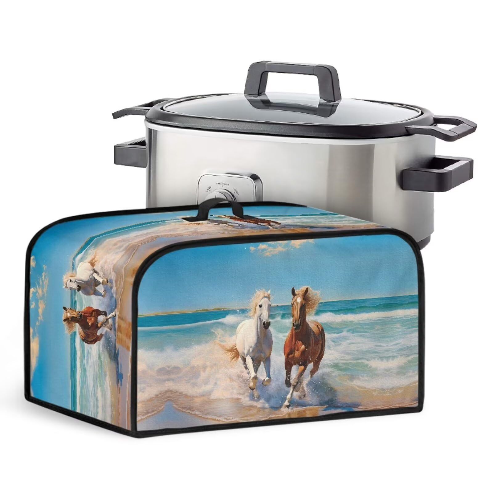 Hechitok Horse Slow Cooker Cover with Pocket Anti Dust Slow Cooker Covers Compatible with Most Kitchen Appliances Anti-fingerprint Dustproof Appliance Cover Universal Fit