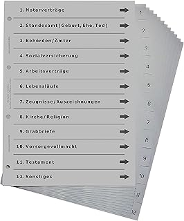 Ordnerregister für wichtige Dokumente, durchdachtes Register für DIN A4 Ordner, Dokumentenordner und Dokumentenmappe, lichtgrau