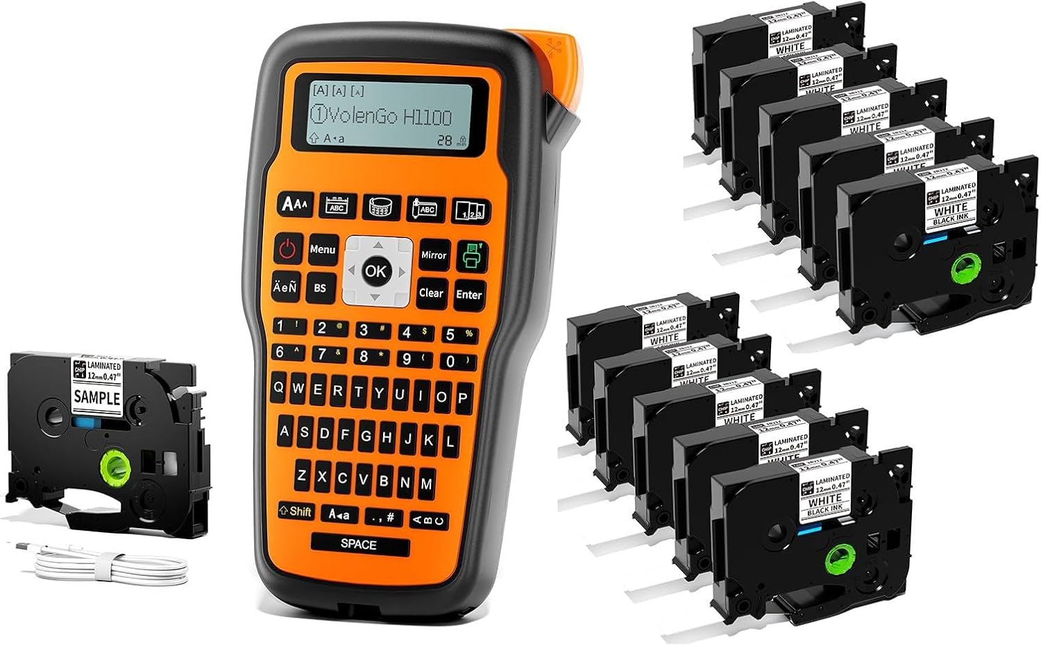 Label Maker Machine with-Tape, Wire Label Maker Waterproof Labels, Ptouch Label Tape 12mm 0.47 White Laminated 10-Pack